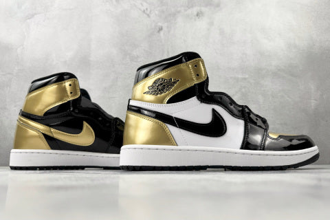 Nike Air Jordan 1 Golf “Gold Toe” High-top skate shoes Breathable, Non-Slip Basketball Shoes (Unisex)
