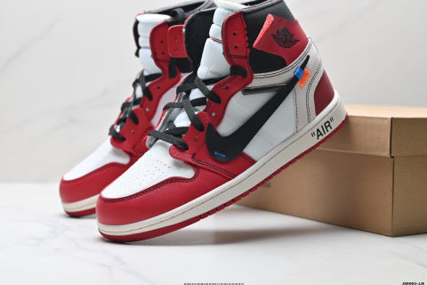 Off-White x Nike Air Jordan 1 Retro High-top skate shoes Non-slip basketball shoes for men and women